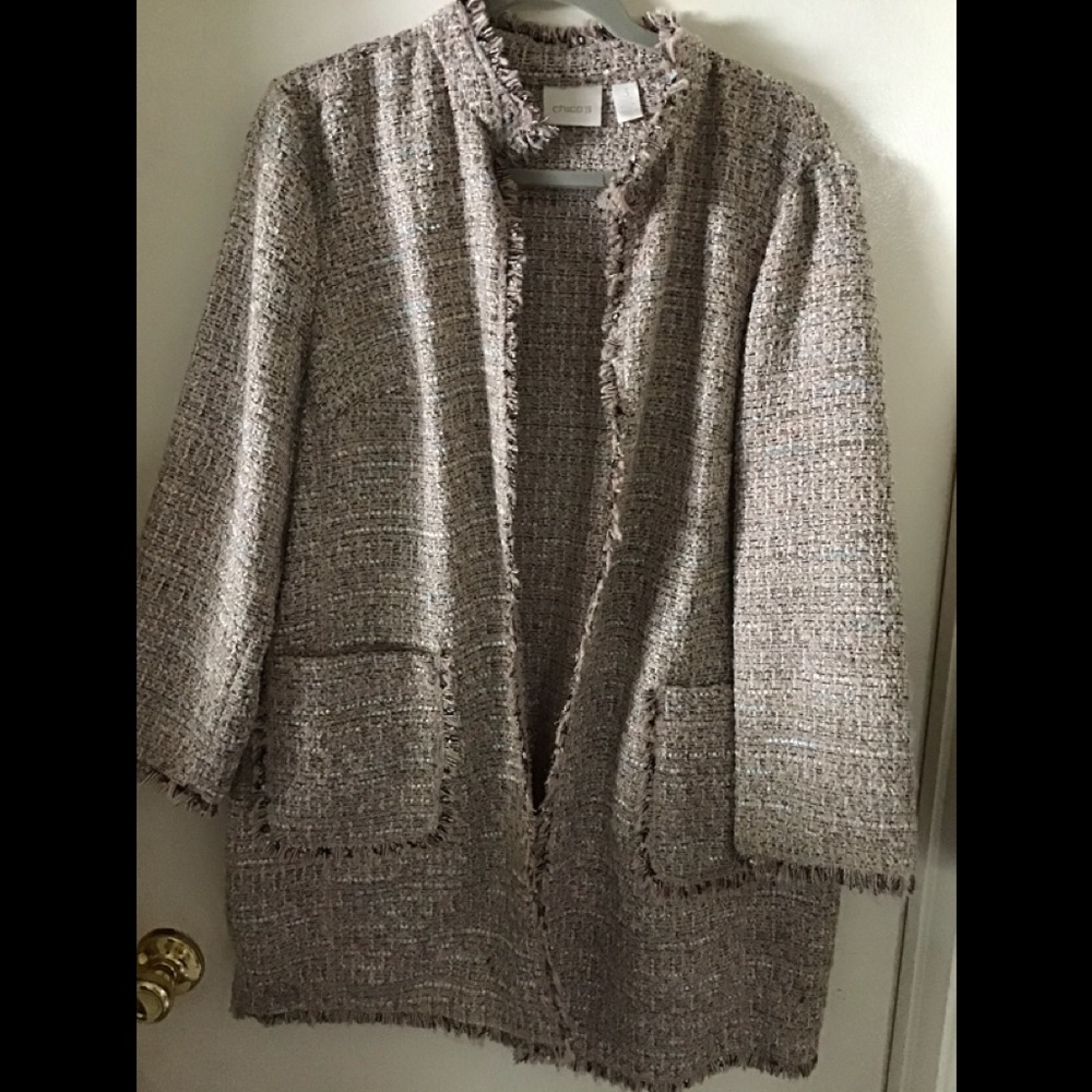 Chico’s Beige Multi Tweed Jacket Coat